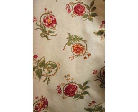 CURTAINS, three pairs by Colefax and Fowler floral fabric lined and interlined with fringe, 92cm W x 283cm drop. (6)
