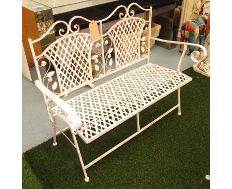 GARDEN BENCH, in white metal, two seater, folding, 115cm L. 