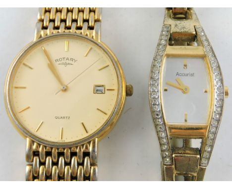 A gentlemen's gold-plated Rotary wristwatch, boxed; together with seven assorted ladies' wristwatches with examples by Imado,