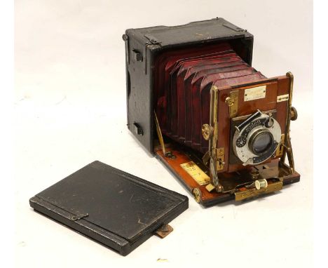 The Sanderson Camera No.17 with mahogany body and brass fittings, Cooke Anastigmat 5 1/2" lens and Koilos shutter; with ivory