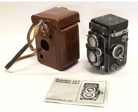 Rolleiflex 3.5F Camera no.2802538, with Carl Zeiss f3.5 75mm lens in leather case with booklet