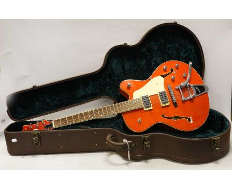 Aria Pro II Model FA-80 Semi Acoustic Guitar no.S040510772, orange tinted lacquer, cream banding, white scratchplate and Bigs