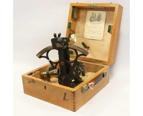 Cooke & Son Sextant cracked black finish, 6 1/2" radius with Certificate of Examination dated 15/3/55 (cased)