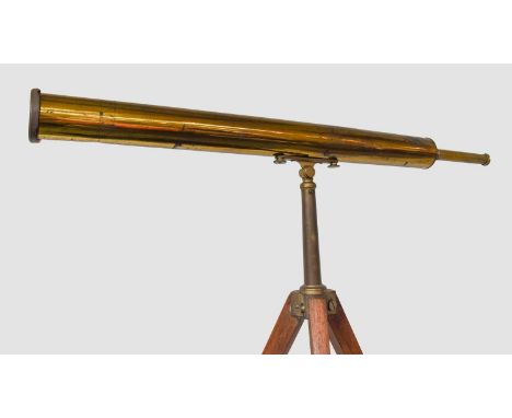 Brass Refracting Telescope with 3" objective lens and 36" main barrel, two eye pieces (one terrestrial/one astronomical), tri