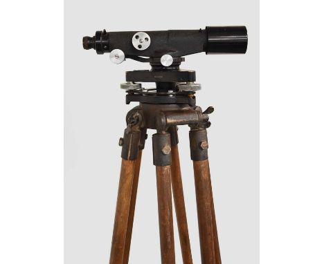 Hilger & Watts Surveyors Level  in original case with 'A Pinder' decal to front, with tripod
