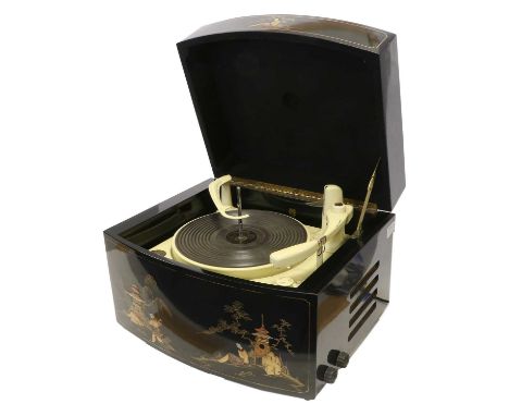A Good PYE 'Black Box' True Hi-Fi Record Player 1950-52, the prized Chinese chinoiserie model, with the three-speed Monarch d