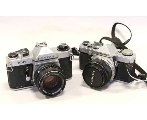 Olympus OM1 Camera with Zuiko Auto-S f1.8 50mm lens, together with Pentax KM Camera with SMC f1.8 55mm lens (2)