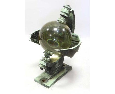 Sunshine Recorder with 3 1/2" diameter glass globe on copper alloy base stamped 'M/1365'General oxidization to surface but ot