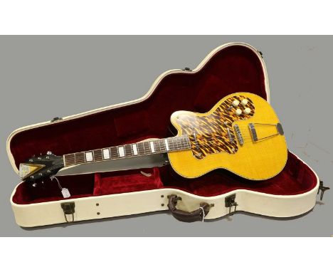 Kay K161V Guitar re-issued Thin Twin, natural varnished finish with mottled scratchplate with plate to rear of headstock 'Ser