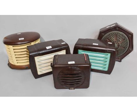 Smaller Bakelite Vintage Wireless Speakers a GEC in heptagonal case; a bulbous-front example; a dual-tone white and black Fer
