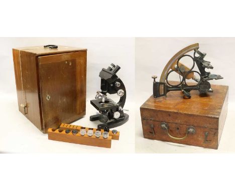 Heath & Co. Sextant 6 3/4" radius with Vernier scale (cased) together with Cooke, Troughton &amp; Simms Binocular Microscope,