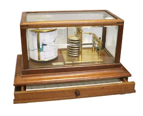 Chadburns Ltd (Liverpool) Barograph with eight section vacuum, in mahogany case with bevelled glass lid Does not tick when wo