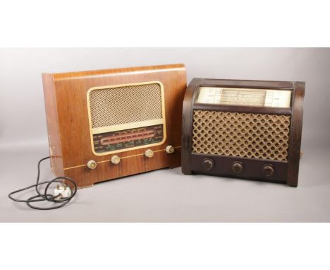 Two vintage radios. To include a 'Philco' wooden cased three wave radio and a General Electric three wave radio BC5444.  Larg