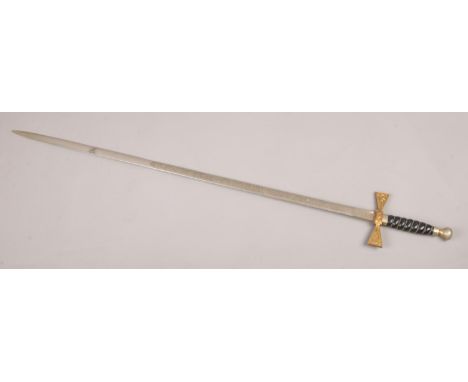 A 20th Century Wilkinson masonic sword, having wire bound black grip, gilt metal guard and Wilkinson blade etched to one side