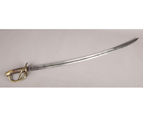 A French Cavalry troopers sword, 1822 light cavalry type, with 89cm curved blade. Knight's head and W.R.K stamped to the base