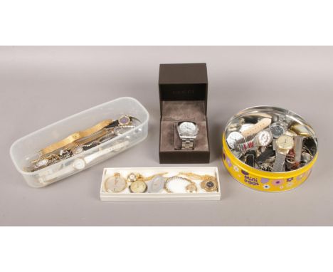 A quantity of assorted fob and wristwatches. To include a Pulsar Chronograph watch, a ladies Rotary watch and eterna.matic wa