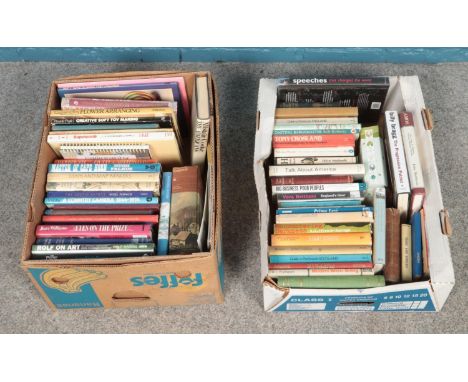 Two boxes of assorted books. To include Speeches that changed the world, Alistair Cooke, The Americans and Portrait of a Marr
