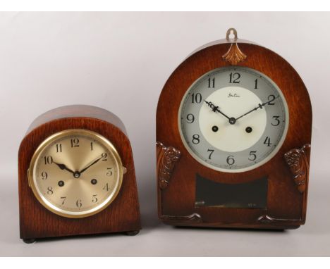 A Badische Uhrenfabrik mantle clock, together with Bentima wall hanging clock with pendulum.  