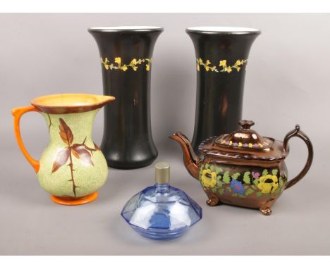 A collection of miscellaneous. A pair of Royal Staffordshire pottery vases, Copper lustre teapot, Myott &amp; Son jug etc  da