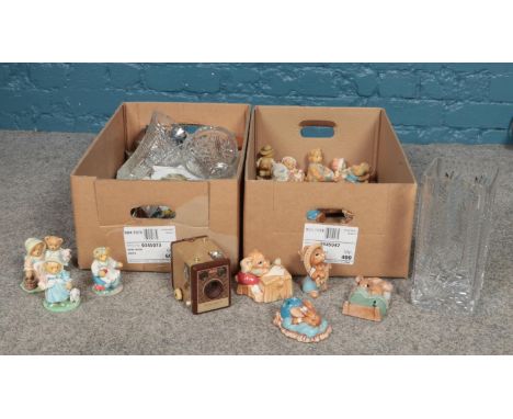 Two boxes of miscellaneous. Pendelfin figures, Cherished Teddies, vintage Brownie Flash IV camera etc  