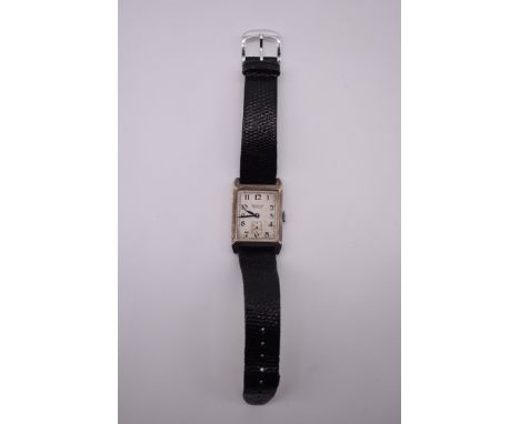 A vintage Bravingtons 'Renown' .925 manual wind tank wristwatch,&nbsp;25mm, on black leather strap. 
