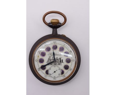 A Continental oversize Railway Regulateur base metal pocket watch,&nbsp;stem wind, 65mm, the white enamel dial with Roman num