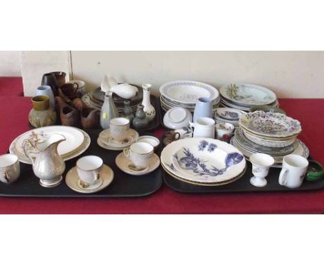 Large collection of ceramics to include: Royal Worcester wall pocket, three plates and a part 19th century landscape and verm