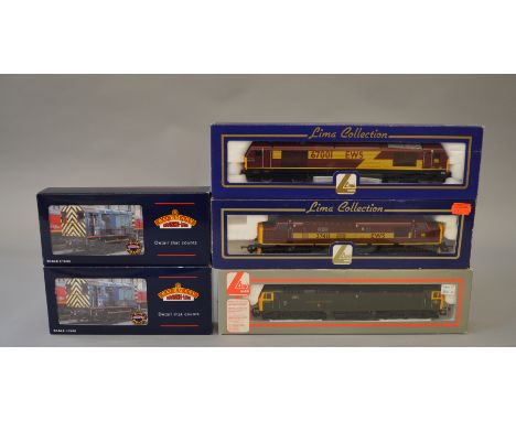 OO Gauge. Bachmann & Lima. 5 x diesel locomotives. EWS 67001, EWS 37411, 08 shunter BR blue 08762, 08 shunter BR green D3586 