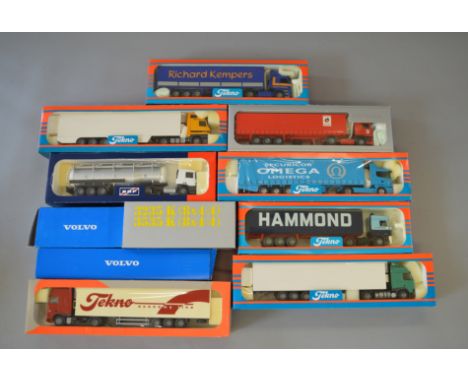 Three NZG (W. Germany) diecast models. Together with eight Tekno 1:50 scale models. All boxed. (11)