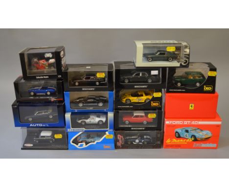 16 x diecast models, mostly 1:43 scale, includes: Minichamps including Bullitt model; Ixo; Bang; AutoArt; Kyosho; Universal H