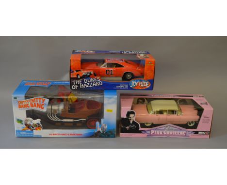 Three large scale TV related diecast models: Joyride The Dukes of Hazzard '69 Charger General Lee, 1:18 scale; MRC Elvis' 195