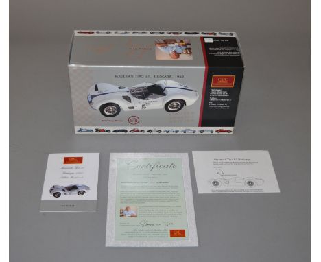 CMC #M-061 Maserati Tipo 61, Birdcage, 1960, 1:18 scale, signed by Stirling Moss, ltd.ed 164/600. Boxed, inner packaging appe