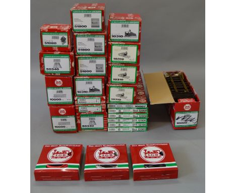 G Gauge LGB Track & Accessories. Includes 5 sets of points, straight rails with pavement sections, buffer stops, lamp posts. 