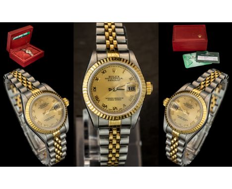 Rolex - Oyster Perpetual Date-Just Chronometer Ladies 18ct Gold and Steel Wrist Watch with Champagne Dial. Serial Number Y234