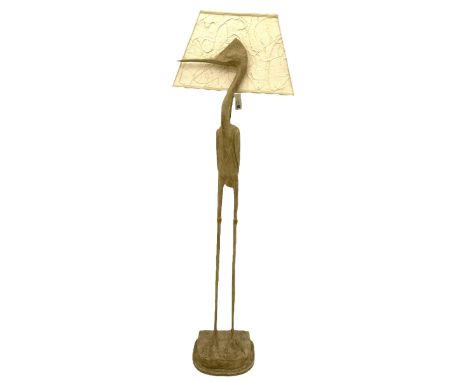 Carved wood standing heron standard lamp, composite base, with shadeDimensions: Height: 163cm  Length/Width: 23cm  Depth/Diam