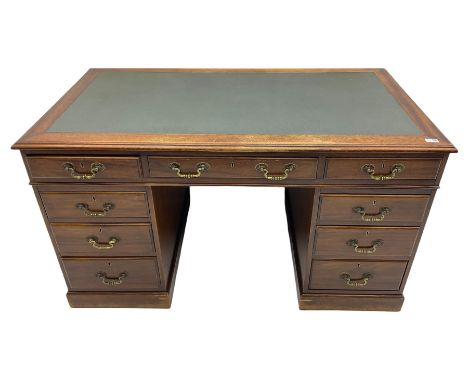 Early 20th century mahogany twin pedestal desk, fitted with nine drawersDimensions: Height:&nbsp;77cm&nbsp; Length/Width:&nbs