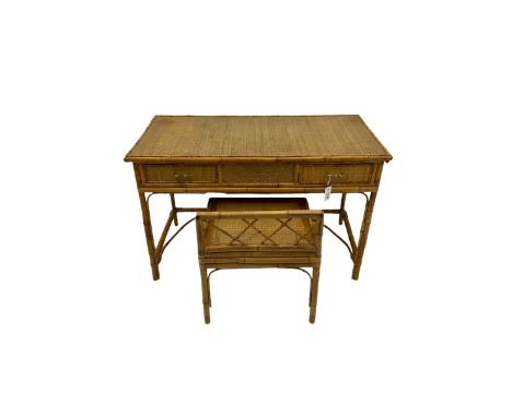 Early 20th century bamboo and cane console table, fitted with two drawers, with low back chairDimensions: Height:&nbsp;73cm&n