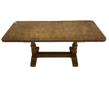 Yorkshire oak - rectangular adzed oak coffee table by Colin Almack (Beaverman), unsignedDimensions: Height:&nbsp;44cm&nbsp; L