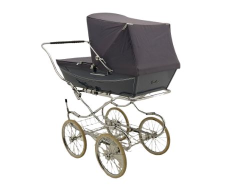 Silvercross pram, in light blue finish on chromed metal frameDimensions: Length/Width:&nbsp;115cm&nbsp;