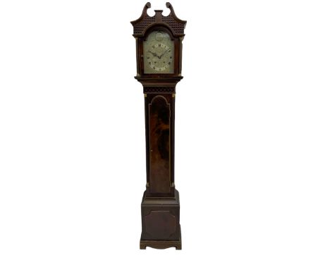 A compact mid-20th century Grandmother clock in a replica Georgian styled case c1950, with a silvered break-arch dial, silver