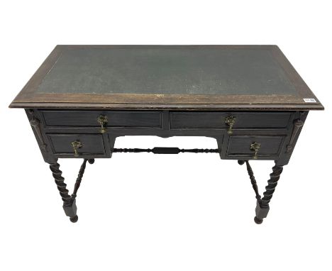 Early 20th century oak barley twist writing table, fitted with four drawersDimensions: Height:&nbsp;77cm&nbsp; Length/Width:&