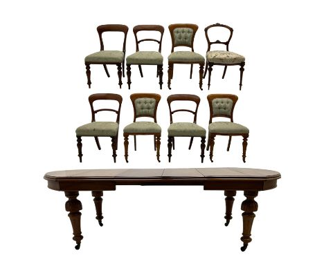 19th century mahogany extending dining table with two leaves and ten mixed spoon back chairsDimensions: Height: 75cm  Length/