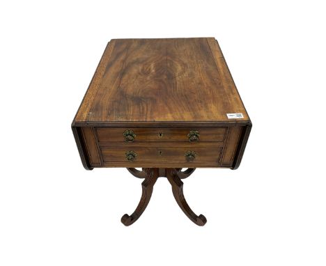 Georgian mahogany pedestal table, drop leaf top, two drawers, quatrefoil baseDimensions: Height:&nbsp;71cm&nbsp; Length/Width