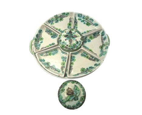 Continental ceramic hors d'oeuvre dish with green floral decoration