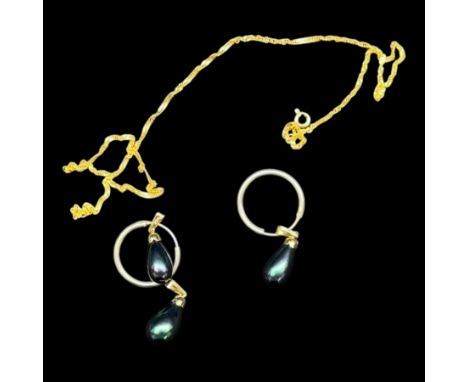 Pair of silver pearl hoop earrings and a matching pendant, on a 9ct gold chainCondition Report:9ct chain approx 1.75 grams