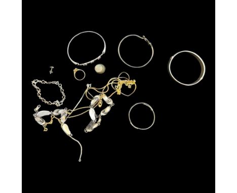 14ct gold bracelet, 9ct gold jewellery, including cubic zirconia ring, wishbone ring and a necklace chain, together with a co