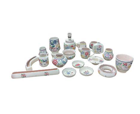 Poole Pottery, floral pattern table lamp together with vases, trinket dishes etc, table lamp H20cm 