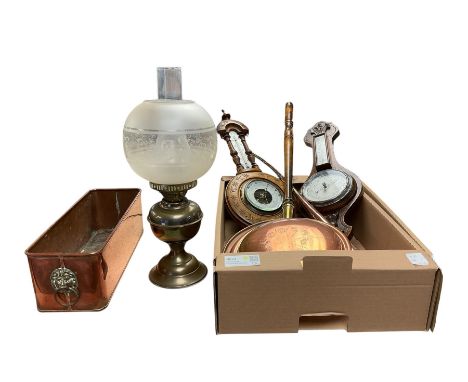 Brass oil lamp, together with coach horn and other collectables  
