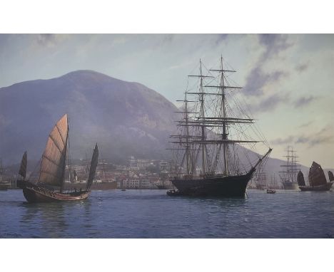 John Steven Dews (British 1949-): ‘Lothair Loading Tea - Hong Kong’, limited edition print on canvas numbered 281/300, 50cm x