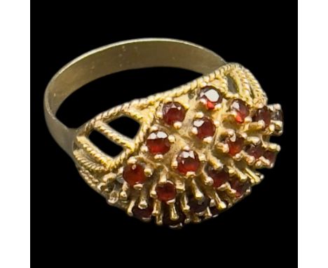9ct gold red paste cluster ringCondition Report:Approx 7.45 grams, tests 9ct gallery and 14ct shank